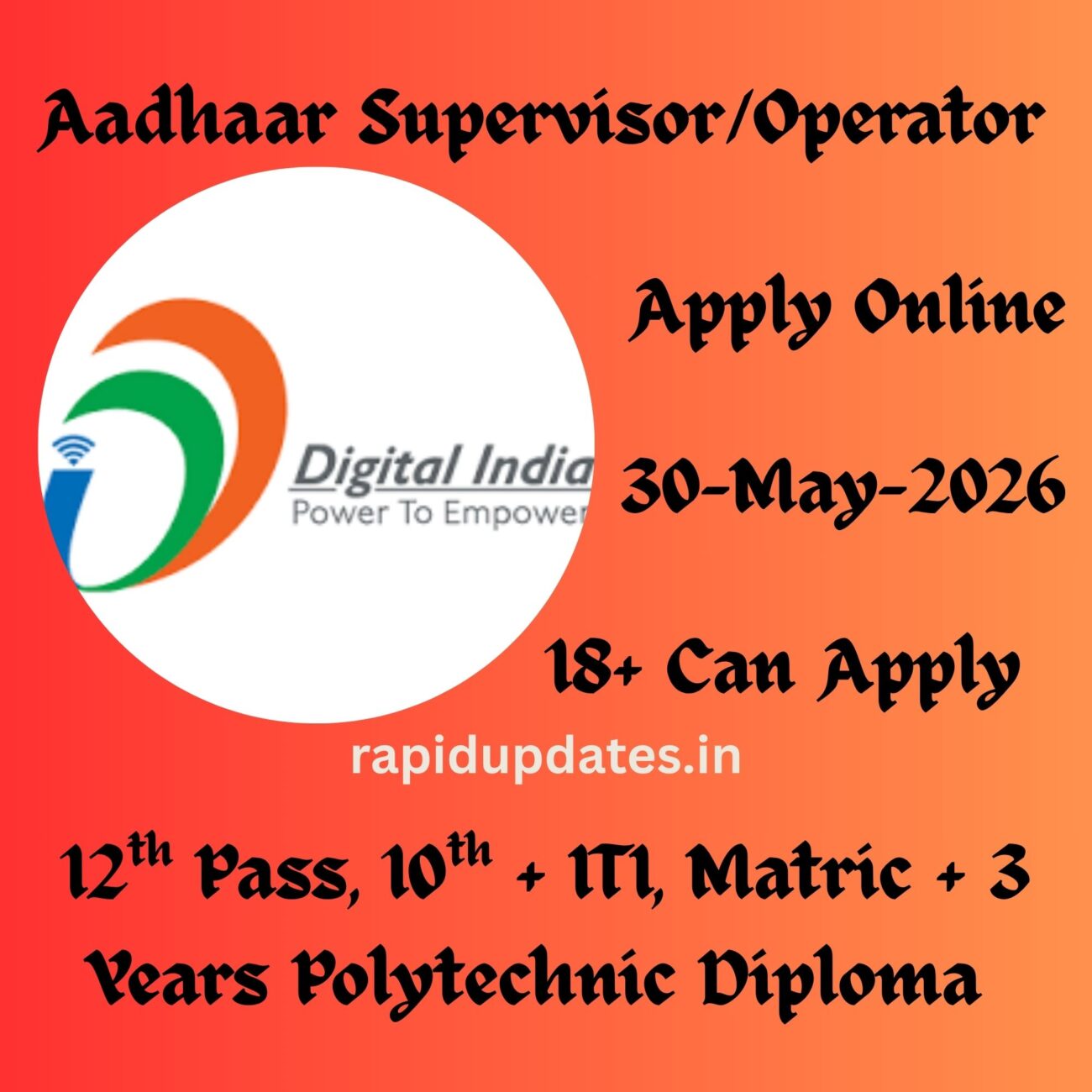 The Aadhaar Supervisor/Operator Recruitment 2026 notification has been officially released by CSC e-Governance Services India for 236 vacancies across multiple states in India. Candidates who meet the eligibility criteria can apply online through the official website before the last date.