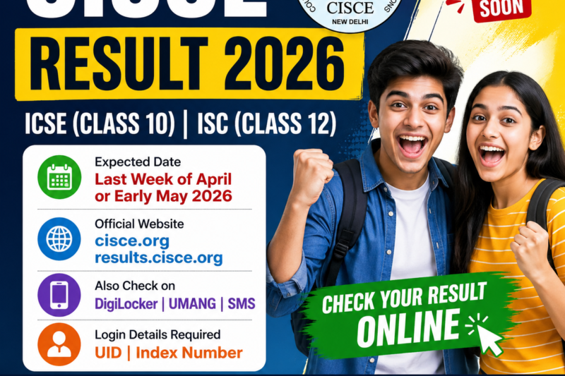 CISCE Result 2026: ICSE and ISC Class students can check and download their results online. Visit the CISCE result portal.
